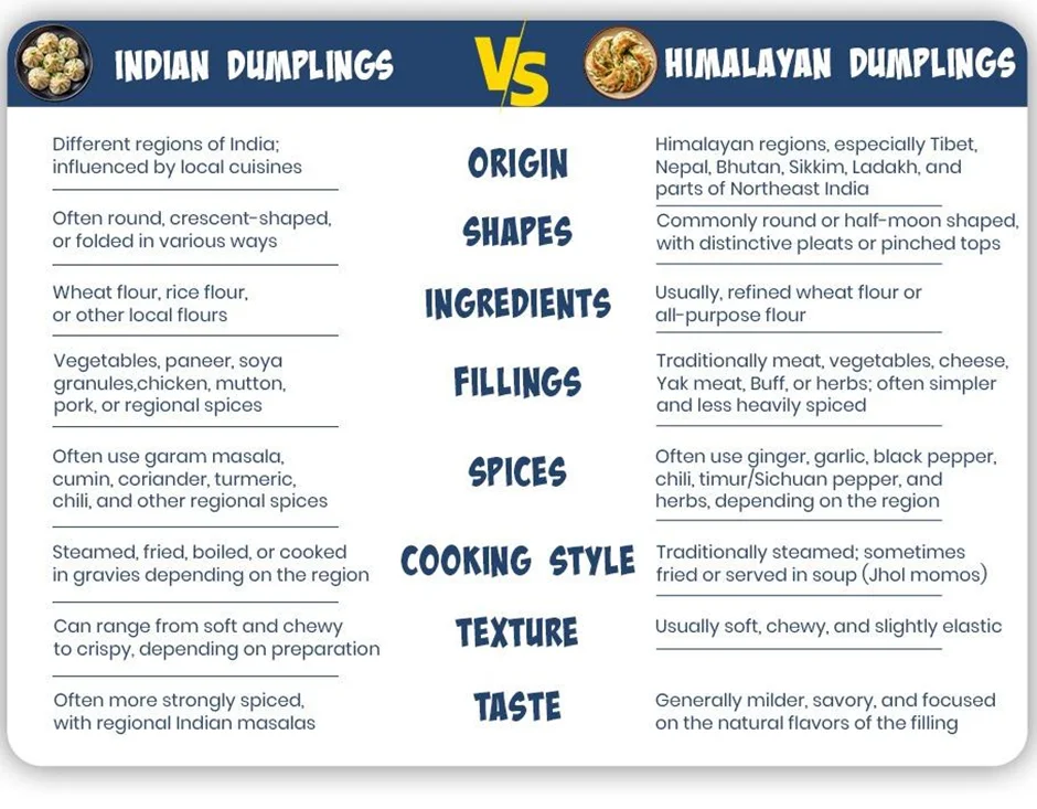 Indian dumplings and Himalayan dumplings comparison
